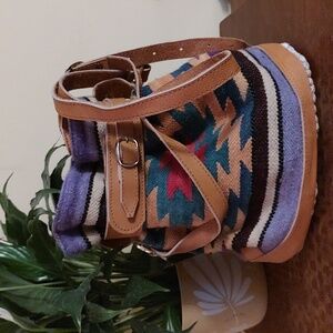 Colorful Ecuador Wool and Leather Bucket Crossbody Bag